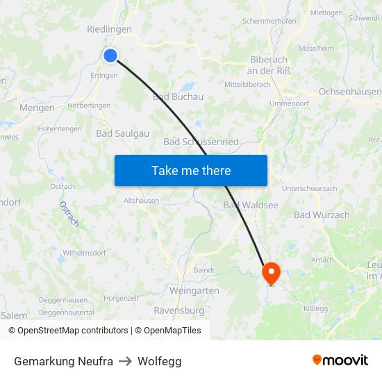Gemarkung Neufra to Wolfegg map