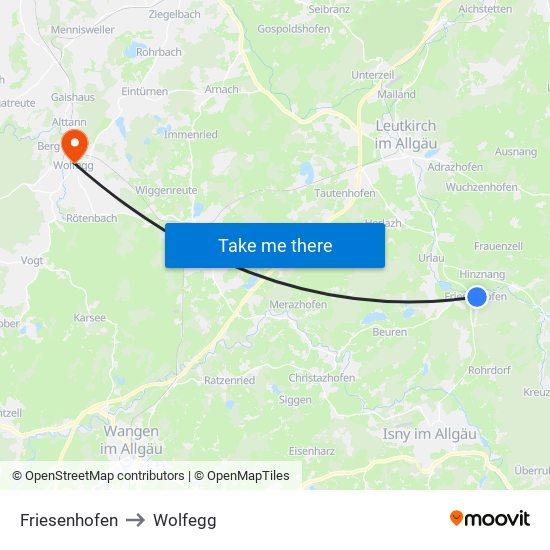 Friesenhofen to Wolfegg map