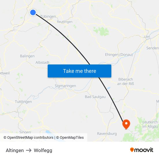 Altingen to Wolfegg map