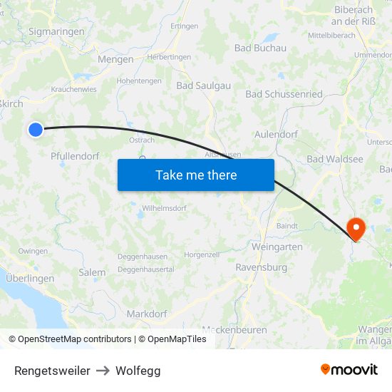 Rengetsweiler to Wolfegg map