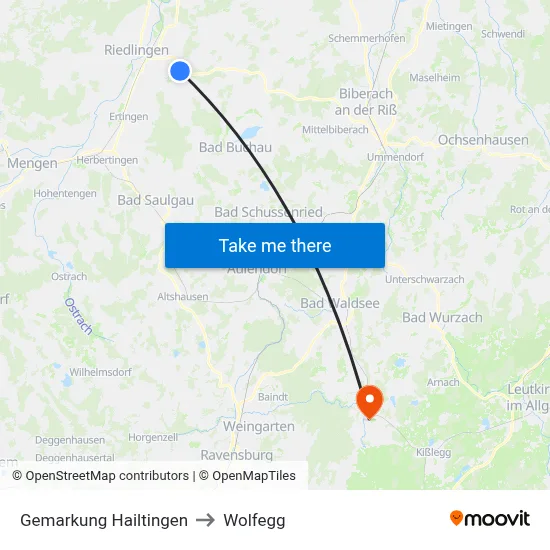 Gemarkung Hailtingen to Wolfegg map