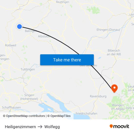 Heiligenzimmern to Wolfegg map
