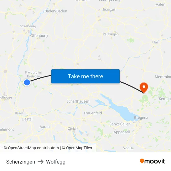 Scherzingen to Wolfegg map