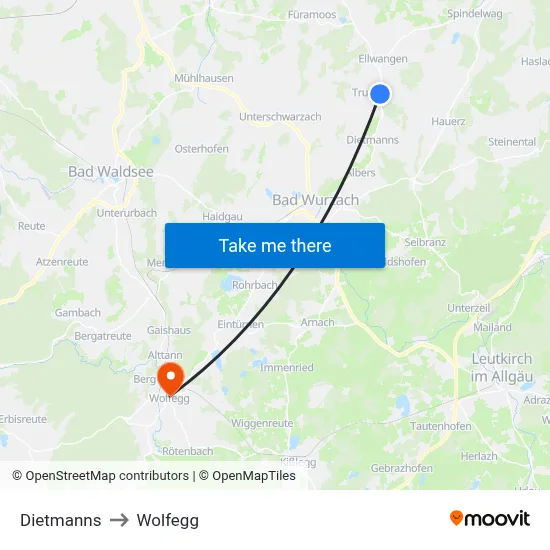 Dietmanns to Wolfegg map