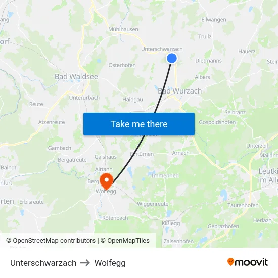 Unterschwarzach to Wolfegg map