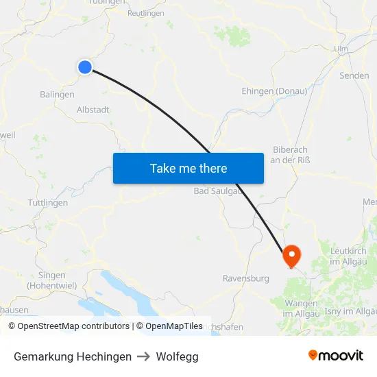 Gemarkung Hechingen to Wolfegg map