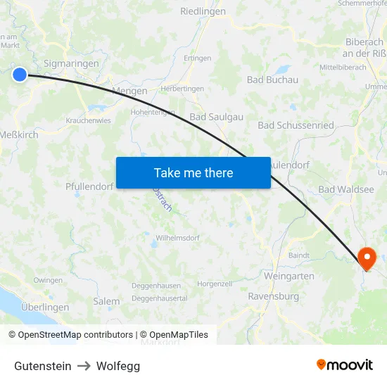 Gutenstein to Wolfegg map