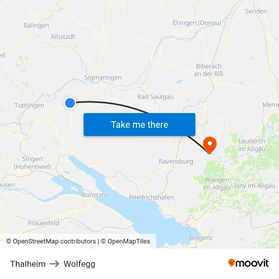 Thalheim to Wolfegg map