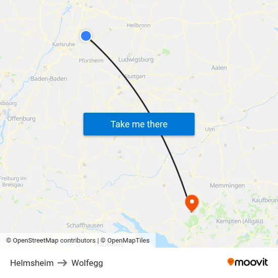 Helmsheim to Wolfegg map