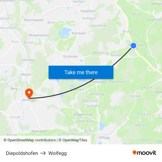 Diepoldshofen to Wolfegg map