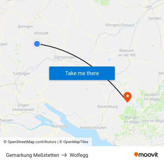 Gemarkung Meßstetten to Wolfegg map