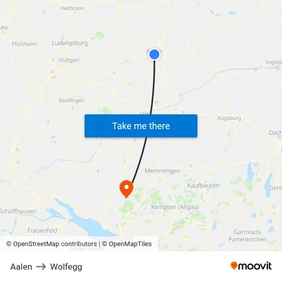 Aalen to Wolfegg map