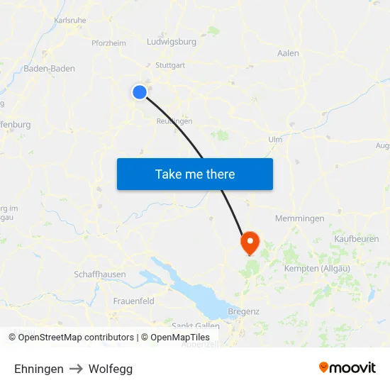 Ehningen to Wolfegg map