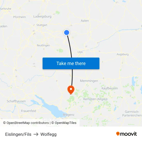 Eislingen/Fils to Wolfegg map