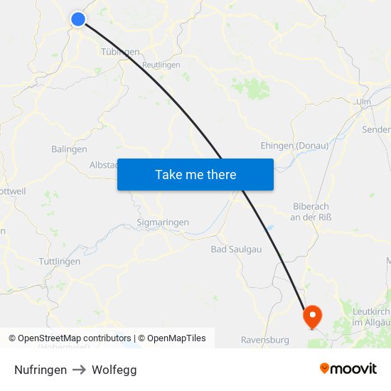 Nufringen to Wolfegg map