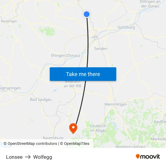 Lonsee to Wolfegg map