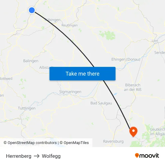 Herrenberg to Wolfegg map