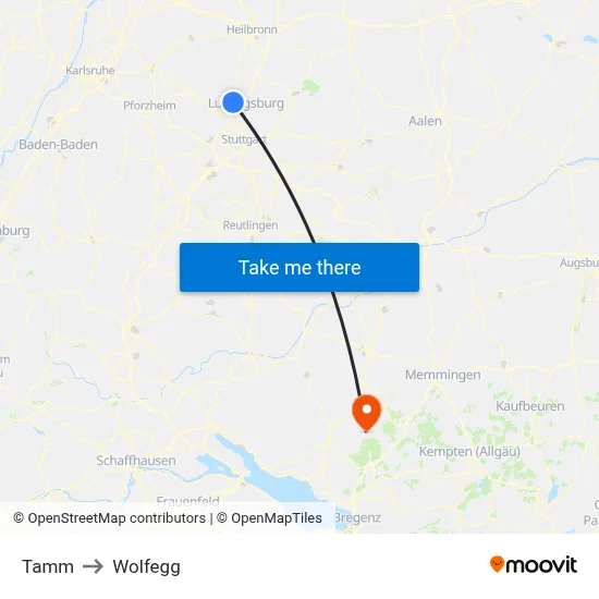 Tamm to Wolfegg map