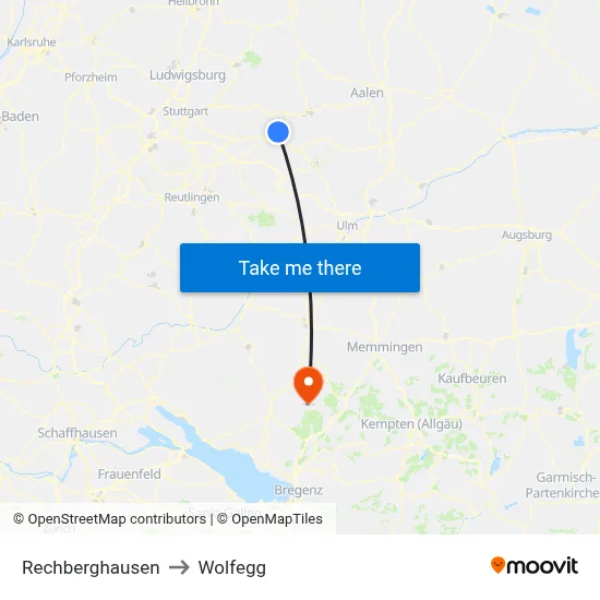 Rechberghausen to Wolfegg map