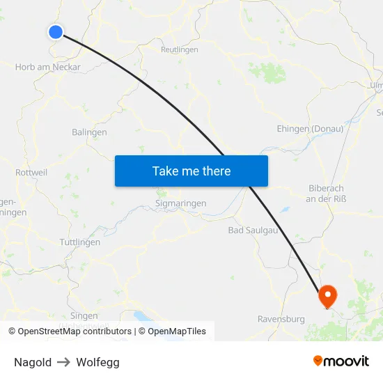 Nagold to Wolfegg map