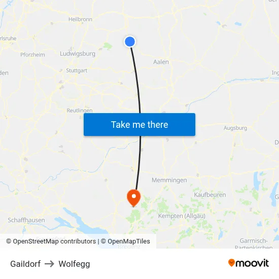 Gaildorf to Wolfegg map