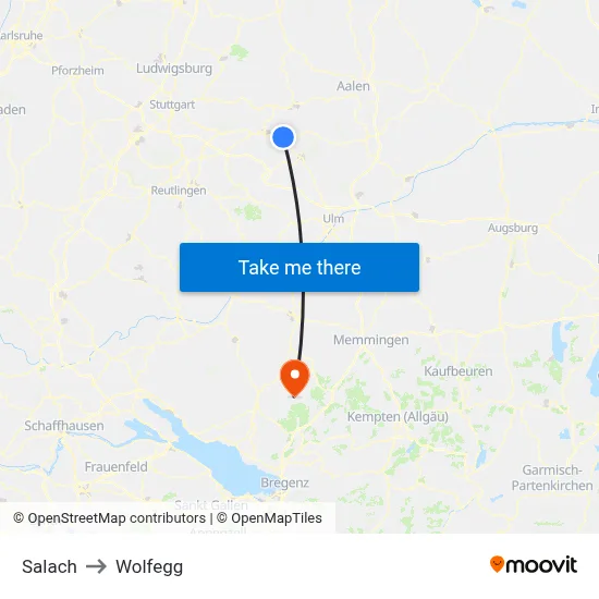 Salach to Wolfegg map