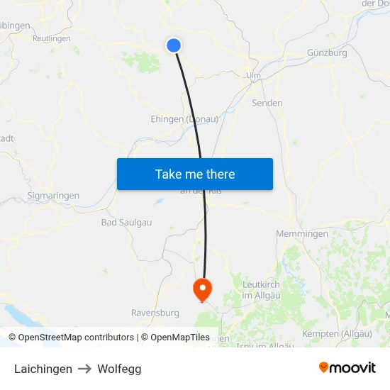 Laichingen to Wolfegg map