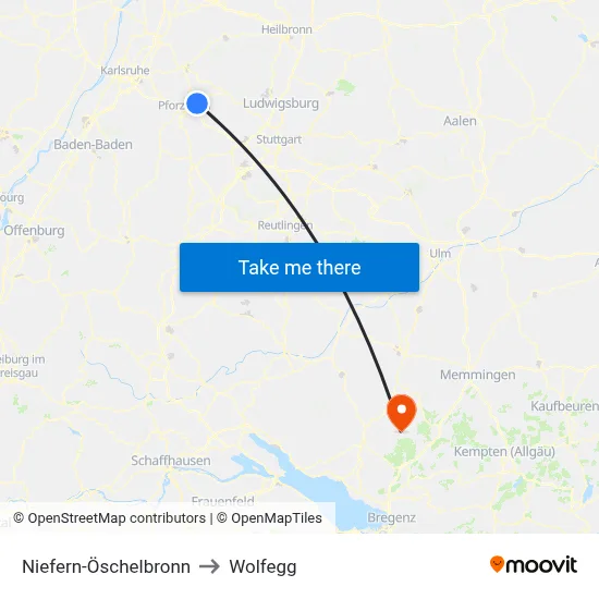 Niefern-Öschelbronn to Wolfegg map