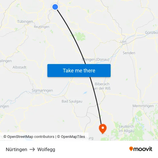 Nürtingen to Wolfegg map