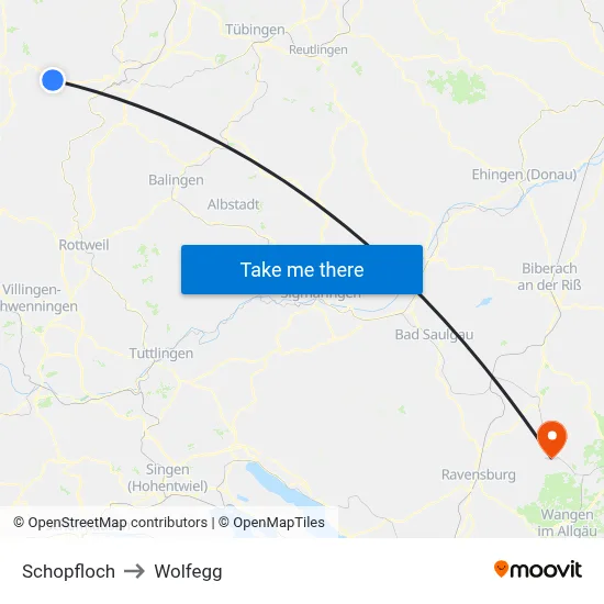 Schopfloch to Wolfegg map