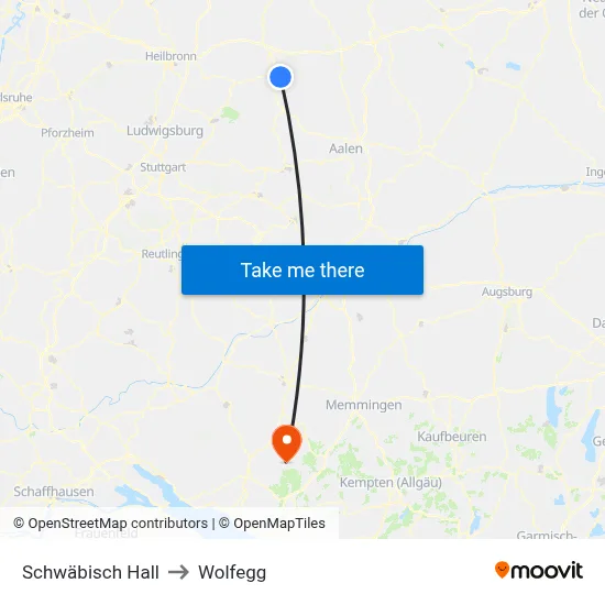 Schwäbisch Hall to Wolfegg map