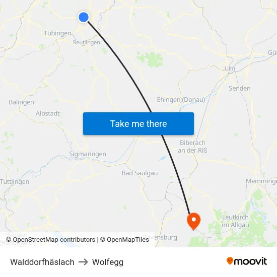 Walddorfhäslach to Wolfegg map
