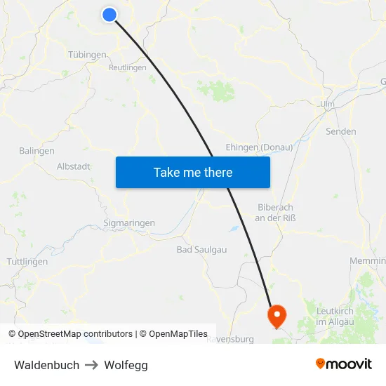 Waldenbuch to Wolfegg map