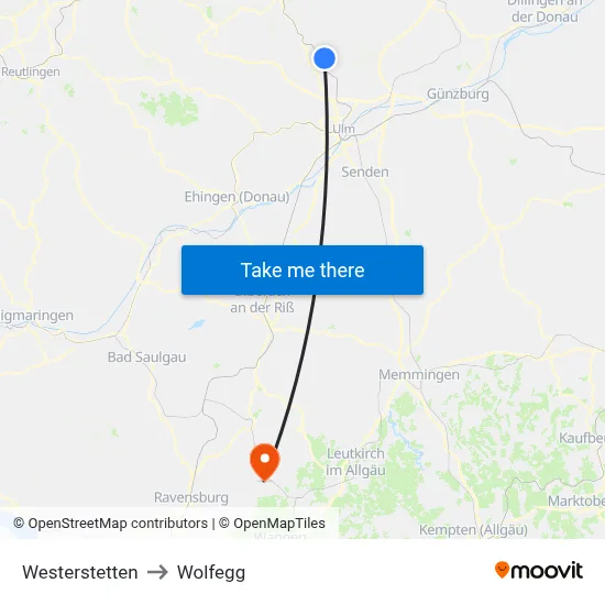 Westerstetten to Wolfegg map