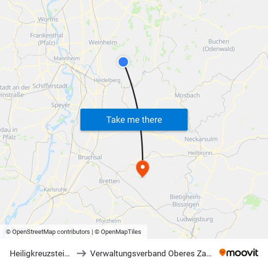 Heiligkreuzsteinach to Verwaltungsverband Oberes Zabergäu map