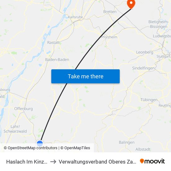 Haslach Im Kinzigtal to Verwaltungsverband Oberes Zabergäu map