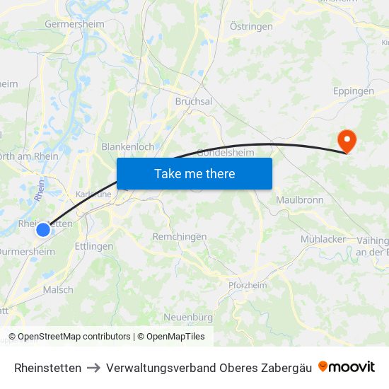 Rheinstetten to Verwaltungsverband Oberes Zabergäu map
