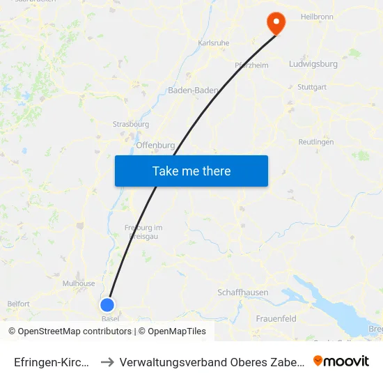 Efringen-Kirchen to Verwaltungsverband Oberes Zabergäu map
