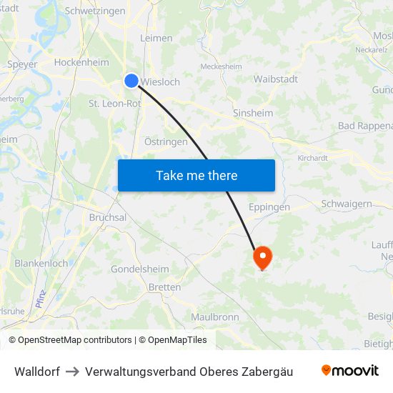 Walldorf to Verwaltungsverband Oberes Zabergäu map
