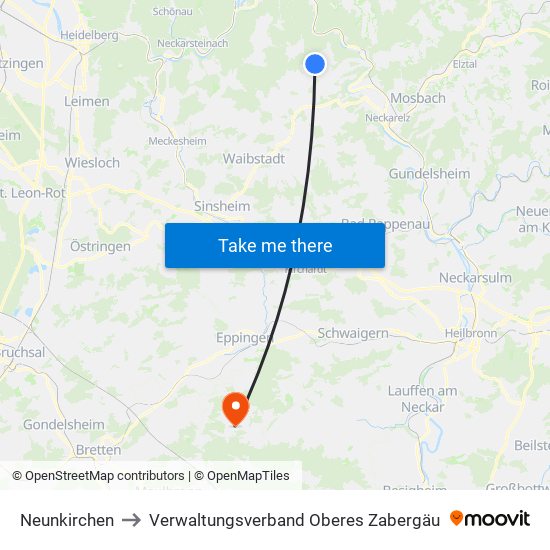 Neunkirchen to Verwaltungsverband Oberes Zabergäu map