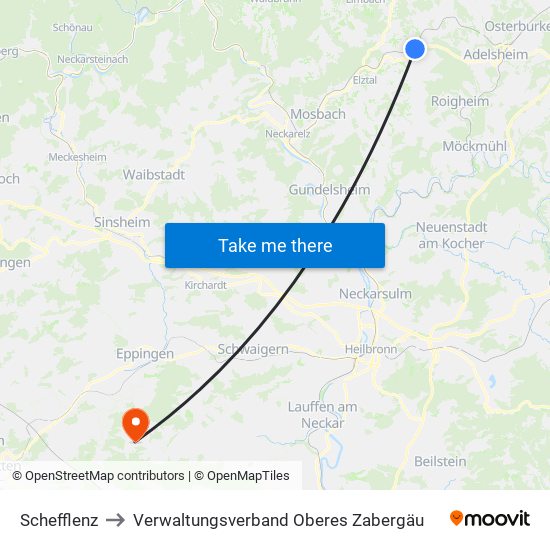 Schefflenz to Verwaltungsverband Oberes Zabergäu map