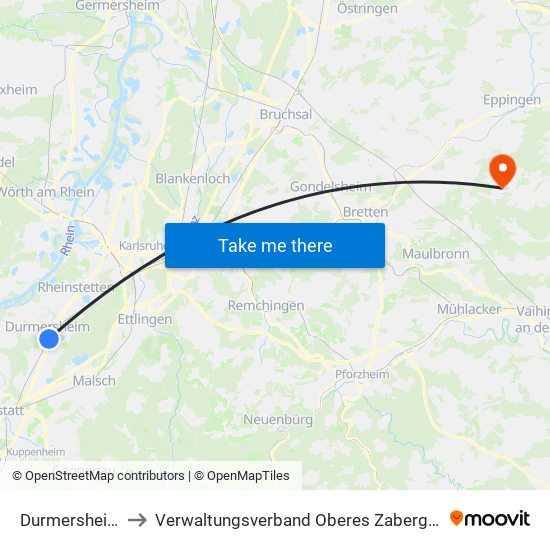 Durmersheim to Verwaltungsverband Oberes Zabergäu map