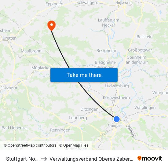 Stuttgart-Nord to Verwaltungsverband Oberes Zabergäu map