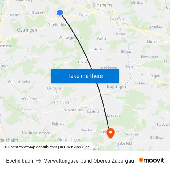 Eschelbach to Verwaltungsverband Oberes Zabergäu map