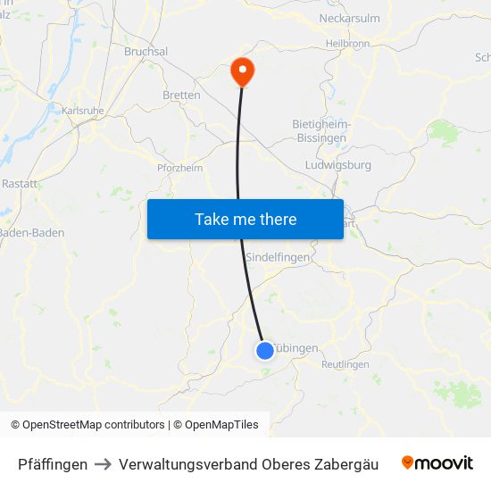 Pfäffingen to Verwaltungsverband Oberes Zabergäu map