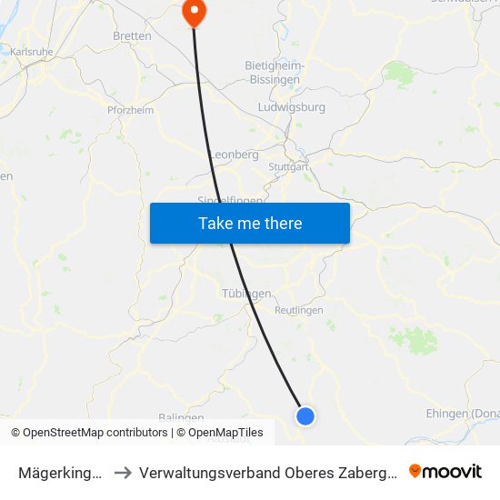 Mägerkingen to Verwaltungsverband Oberes Zabergäu map