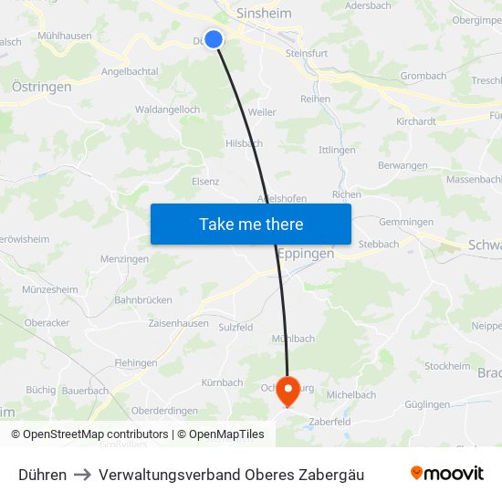 Dühren to Verwaltungsverband Oberes Zabergäu map