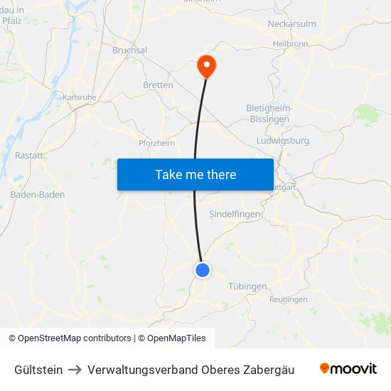 Gültstein to Verwaltungsverband Oberes Zabergäu map