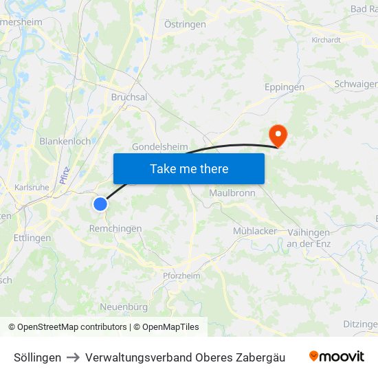 Söllingen to Verwaltungsverband Oberes Zabergäu map