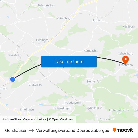 Gölshausen to Verwaltungsverband Oberes Zabergäu map